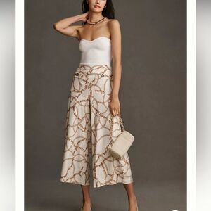 Anthropologie Cream Wide-Leg Chain Print Culottes